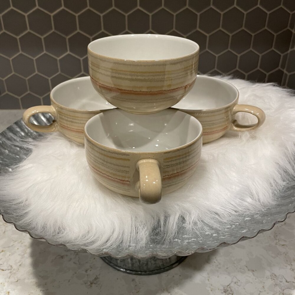 NWOT Denby RETIRED Caramel Stripes Tea/coffee Mug Set